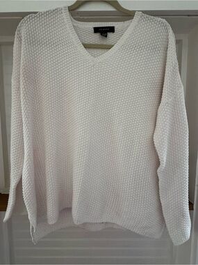 Primark Women's Off-White V-Neck Textured Knit Sweater